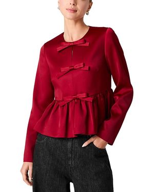 French Connection Carey Satin Bow Embellished Peplum Top - Red