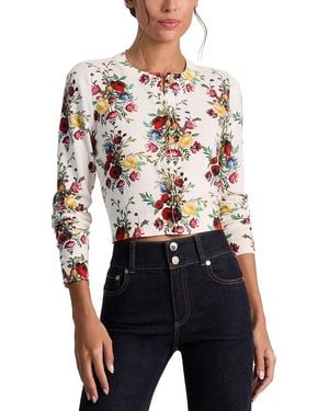 Alice + Olivia Carson Crewneck Cardigan Sweater - White