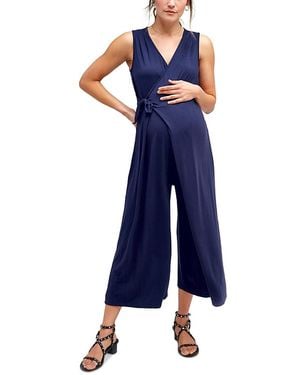 Nom Maternity Francesca Cropped Wrap Maternity Jumpsuit - Blue
