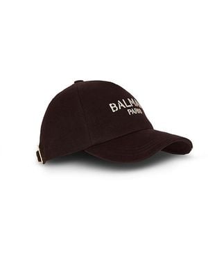 Balmain Cotton Cap With Paris And Sun Embroidery - Brown