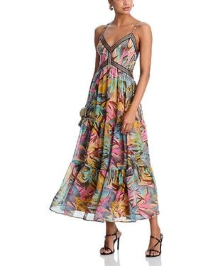 Aqua Sleeveless Abstract V Neck Midi Dress - Multicolor