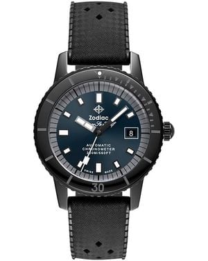 Zodiac Ceramic Compression Diver Automatic Rubber Strap Watch, 41Mm - Black