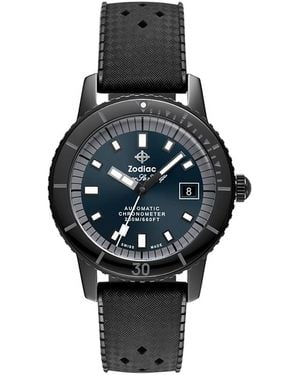 Zodiac Ceramic Compression Diver Automatic Rubber Strap Watch, 41Mm - Black
