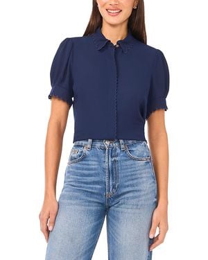 Cece Puffed Sleeve Scalloped Edge Blouse - Blue