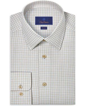David Donahue Trim Fit Cashmere Blend Twill Check Dress Shirt - Blue