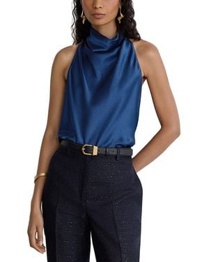 Reiss Cowl Neck Silk Top - Blue
