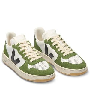 Veja V-10 Low Top Leather Sneakers - Green