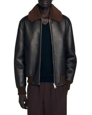 Sandro Reversed Leather Jacket - Blue