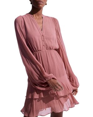 Mint Velvet Ruffle Boho Mini Dress - Red