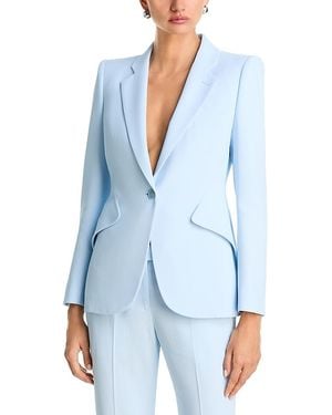 McQueen Leaf Crepe Single Breasted Blazer - Blue