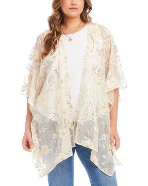 Karen Kane Plus Size Floral Embroidered Open Front Jacket - White