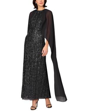 Aidan Mattox Beaded Cape Long Dress - Black