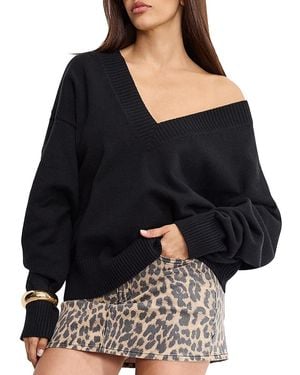 GOOD AMERICAN Deep V Knit Sweater - Black