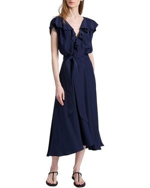 Santorelli Mandy Ruffled Faux Wrap Silk Midi Dress - Blue