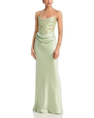 SAU LEE Frances Embroidered Corset Gown - Green
