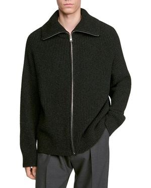 Sandro Textured Zip Ribbed Cardigan Jacket - Black