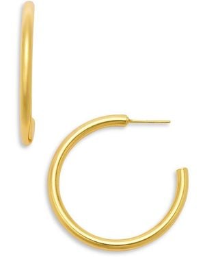 Aqua Medium Tubular C Hoop Earrings - Metallic