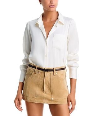 Aqua Satin Button Front Blouse - White