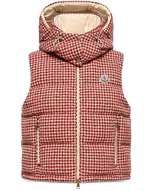 Moncler Niverolle Wool Blend Houndstooth Down Vest - Red