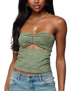 Edikted Kalina Cutout Faux Suede Strapless Top - Green