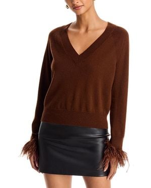 MILLY Feather Cuff V Neck Sweater - Brown