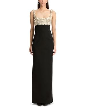 Oscar de la Renta Sleeveless Mother Of Pearl Embroidered Bustier Gown - Black