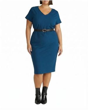 UNIVERSAL STANDARD Plus Executive V Neck Ponte Dress - Blue