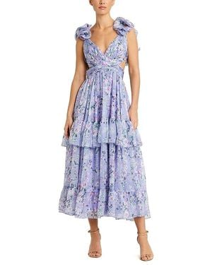 Mac Duggal Ruffle Tiered Cut-Out Floral Chiffon Dress - Blue