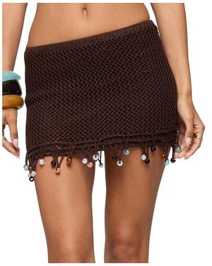 Edikted Zeinab Bead Fringe Crochet Mini Skirt - Black