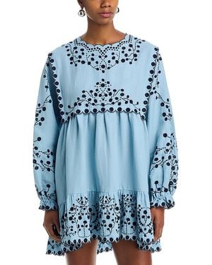 Sea Frances Embroidered Mini Dress - Blue