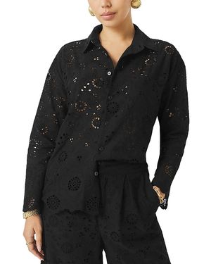 Splendid Spl X Cj Eyelet Button Front Top - Black