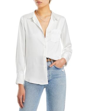 Aqua Satin Button Front Blouse - White