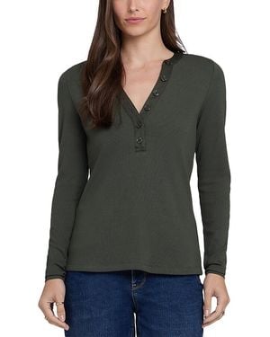 NYDJ Emery Ribbed Henley Top - Gray