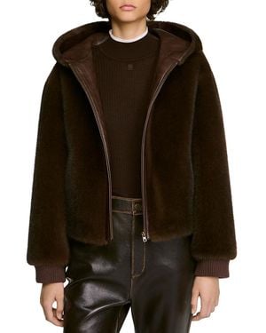 Sandro Montgomery Hooded Faux Fur Jacket - Black