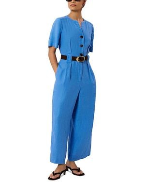 Whistles Petite Fiona Linen Button Jumpsuit - Blue