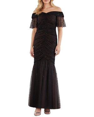 Needle & Thread Dappled Sequin Rouched Off-Shoulder Gown - Black