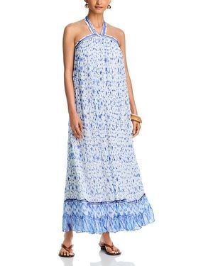 Aqua Batik Halter Maxi Dress - Blue