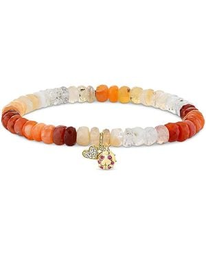 Sydney Evan 14K The Solara Fire Opal & Diamond And Ruby Love & Luck Charm Bead Bracelet - White