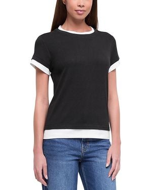 Three Dots Veronica Layered Short Sleeve Tee - Black