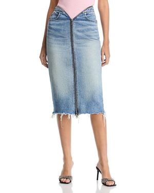 Alexander Wang T Dipped V Zip Denim Skirt - Blue