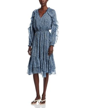 Michael Kors Floral Ruffle Midi Dress - Blue