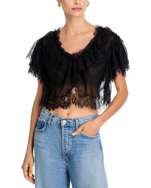 LoveShackFancy Vienne Lace Cropped Top - Black