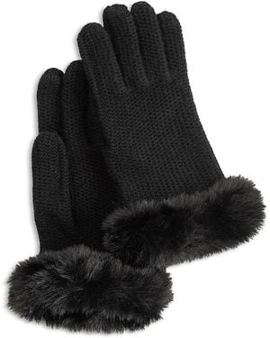 Echo Brioche Stitch Faux Fur Gloves - Black