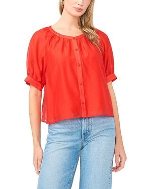 Vince Camuto Crewneck Button Down Short-sleeve Flowy Top - Red