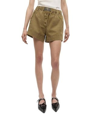 Ganni Washed Cotton Shorts - Green