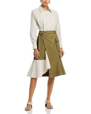 3.1 Phillip Lim Long Sleeve Combo Shirt Dress With Flounce - Natural