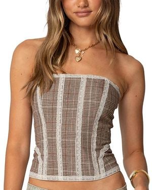 Edikted Jaiden Houndstooth Plaid Corset - Brown