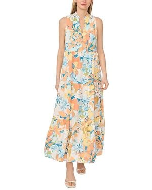 Vince Camuto V Neck Sleeveless Maxi Tiered Dress - Metallic
