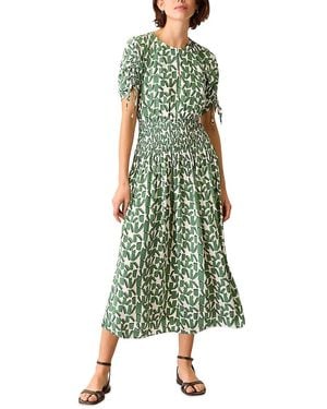 Whistles Smocked Midi Dress - Green