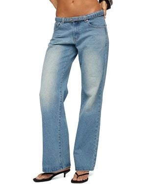 Edikted Belted Low Rise Straight Leg Jeans - Blue
